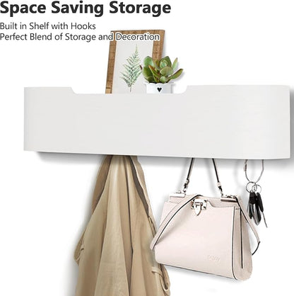 Coat Rack Wall Mount with Hidden Hooks Modern Key Holder Wood Entryway Hook - Image 2