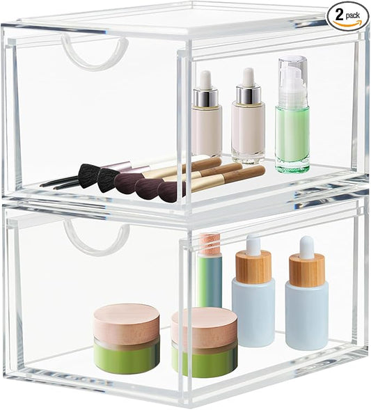 2 Pack Stackable Cosmetic Organizer Drawers, Plastic Storage Bins Vanity by CECOLIC
