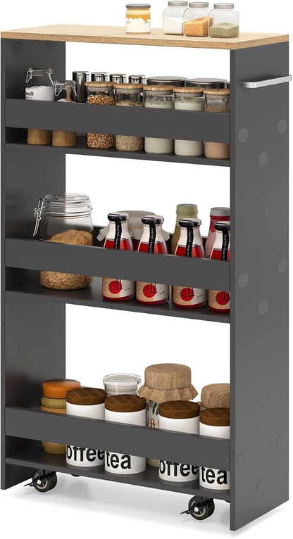 Slim Rolling Storage Cart, 4 Tier Narrow Kitchen Cart by SILKYDRY