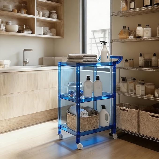Acrylic Utility Rolling Cart, 3-Tier Clear Acrylic Storage Cart - Image 4