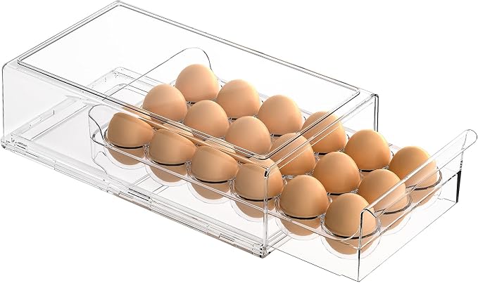 BPA Free Refrigerator Organizer Bins, Stackable Egg Holder, 18 Egg Tray by Ettori