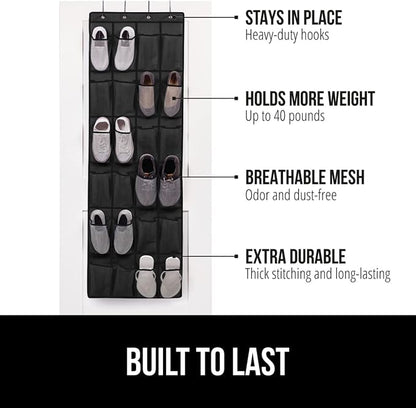 GORILLA GRIP Over the Door Shoe Organizer, 2 Pack, 24 Breathable Mesh Pockets - Image 2