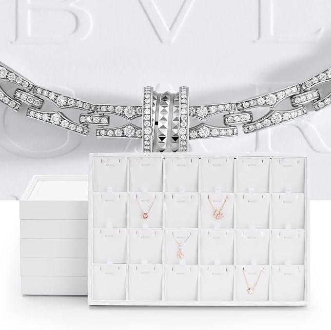 Oirlv Premium White Leather Stackable Jewelry Tray Flat Jewelry Organizer Tray - Image 8