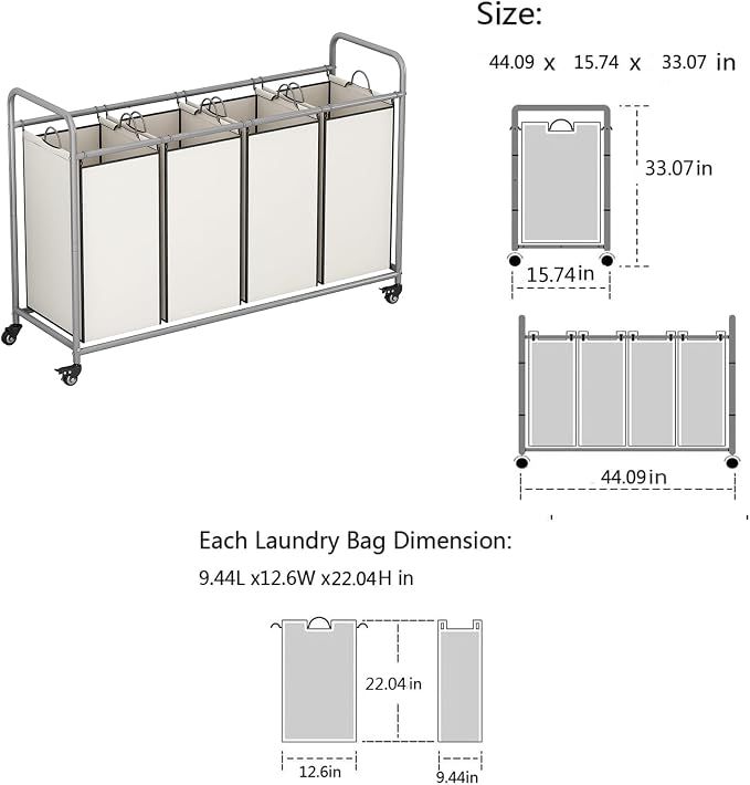 Laundry Sorter 4 Section Hamper Sorter - Image 6