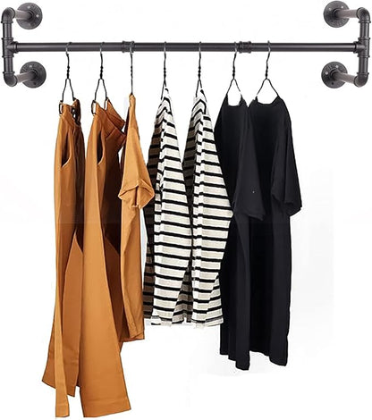 54” Wall Mounted Clothes Rack, Industrial Pipe Black Iron Garment Bar, by Fobule