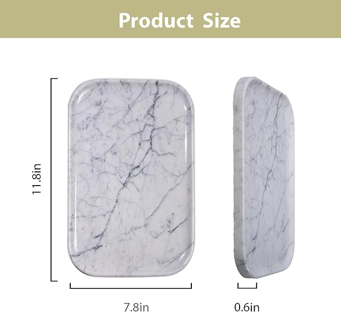 Carrara White Marble Bathroom Vanity Tray | Natural Stone Decorative Organizer - Image 2