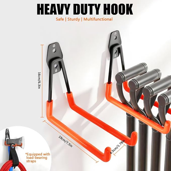 Heavy Duty Garage Storage Hooks, 4 Pack Utility Steel Garage Tool Organizer - Image 2