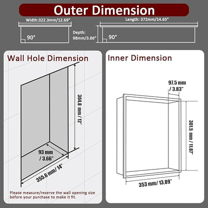 JQK Shower Niche No Tile Need, 304 Stainless Steel Recessed Shower Caddy - Image 2