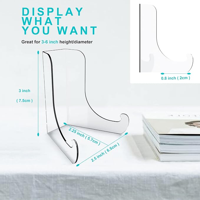 Boloyo Flat Back Acrylic Plate Display Stand, 3 Inch 5PC Clear Acrylic Display - Image 2
