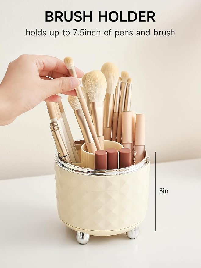 Makeup Brush Holder with Dustproof Lid, 360 Rotating Makeup Brush Organizer - Image 3