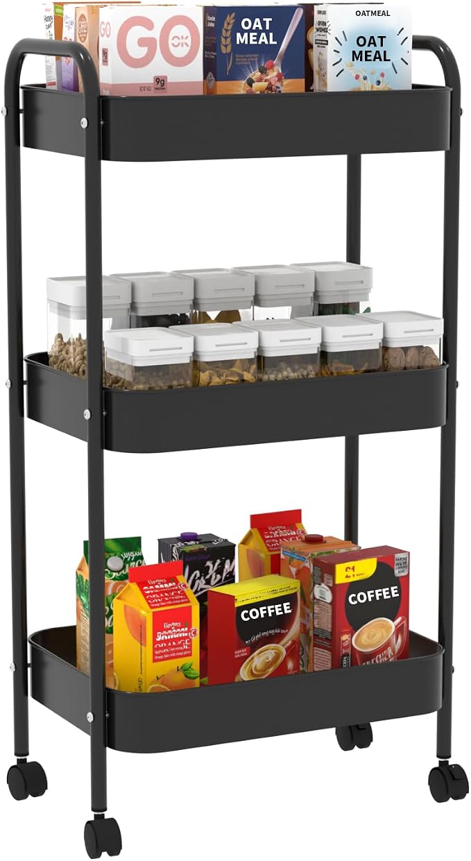 3-Tier Metal Utility Rolling Cart, Living Room, Movable Storage Organizer - Image 6
