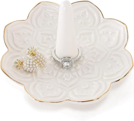 Ceramic White Mandala Jewelry Holder Decorative Ring Holder/Trinket Tray by RUIMIC