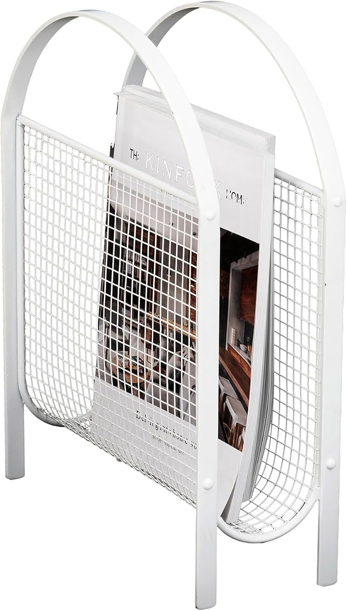 MyGift Mid-Century Design Magazine Rack, Matte Black Tone Metal Mesh - Image 6