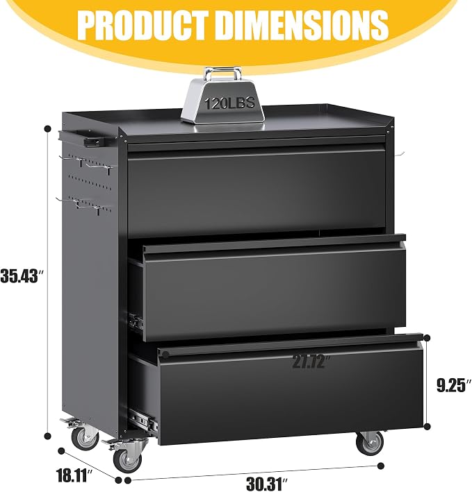 Aobabo Metal Storage Cabinet on Wheels, - Image 3
