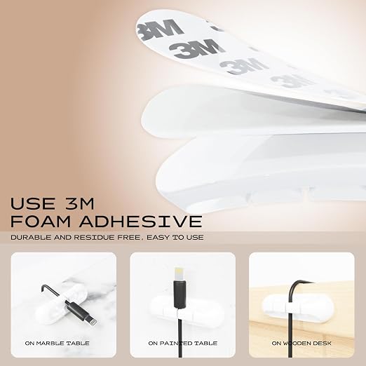 USB Cable Organizer Clips Cord Holder, 10 Packs White Self Adhesive Desk Cord - Image 4