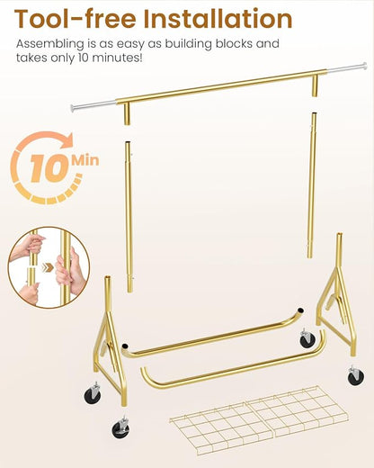 Heavy Duty Clothes Rack, Metal Clothing Rack Load 450 LBS, Rolling Coat Racks - Image 6