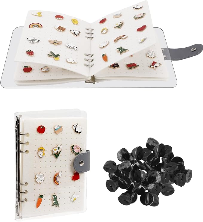 UCEC White Enamel Pin Display Book & 50 PCS Pin Backs, A5 Binder Album by UCEC
