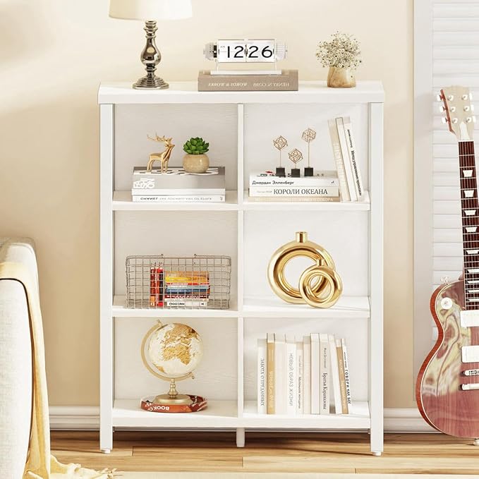 FATORRI 6 Cube Storage Organizer Shelf, Wood and Metal Cubby Bookshelf - Image 6