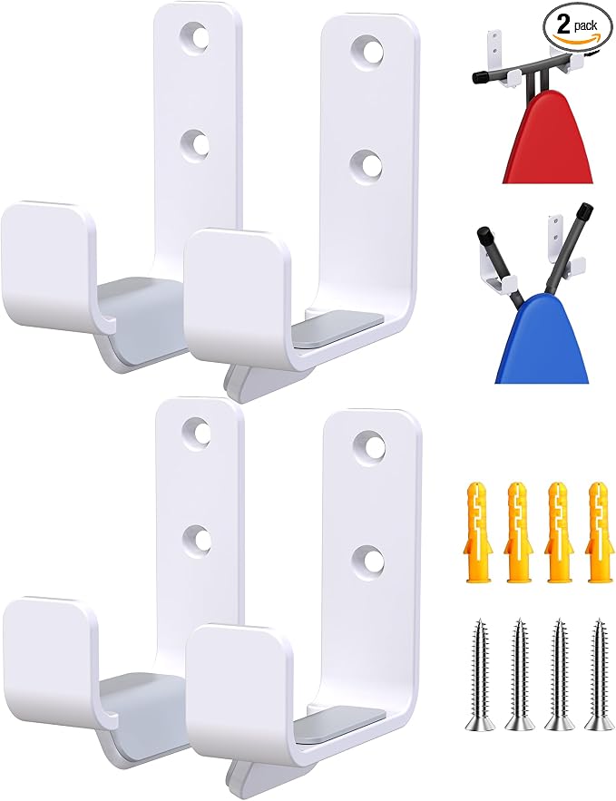 2PCS Ironing Board Holder Wall Mount White, Stainless Steel Ironing Board Hanger by MUSVOH