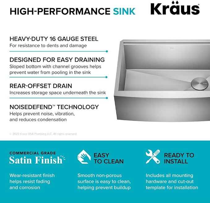 KRAUS Kore 27-Inch Farmhouse Workstation 16 Gauge Stainless Steel Kitchen Sink - Image 11