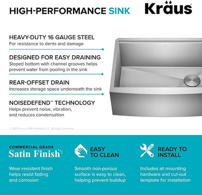 KRAUS Kore 27-Inch Farmhouse Workstation 16 Gauge Stainless Steel Kitchen Sink - Image 11