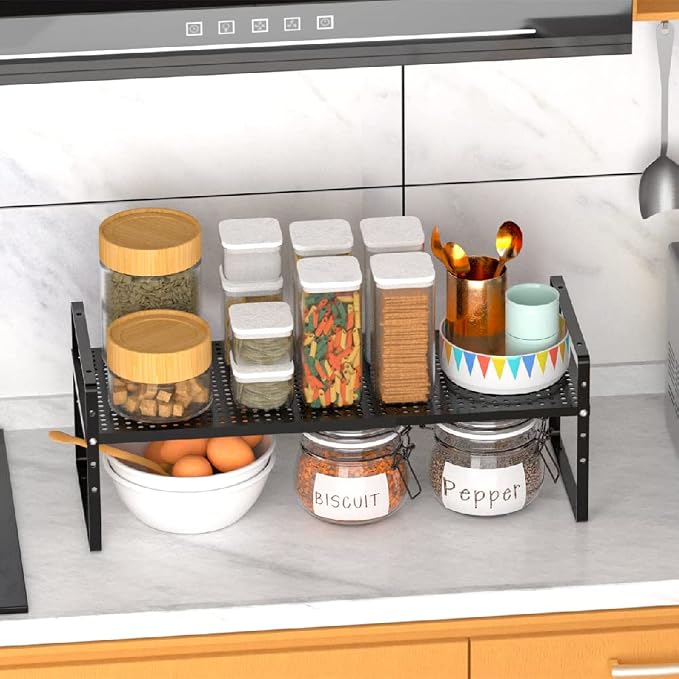 Expandable Kitchen Cabinet Shelf Organizers, Stackable Metal Pantry Storage - Image 6