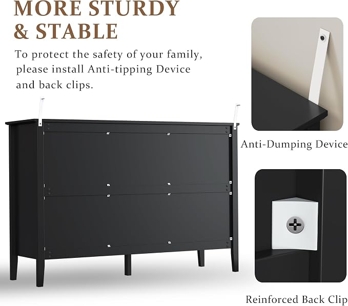 RoyalCraft Black 6 Drawer Dresser Set of 2, Fluted Modern Wood Dresser - Image 5