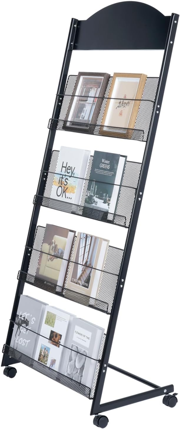 lesolar Floor-Standing Magazine Rack 4-tier Newspaper Holder Book Display Shelf - Image 9