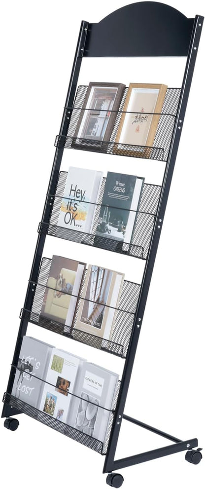 lesolar Floor-Standing Magazine Rack 4-tier Newspaper Holder Book Display Shelf - Image 9