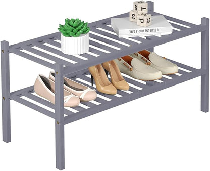 2 Tier Bamboo Shoe Rack for Closet Free Standing Wood Shoe Shelf for Entryway by ROMGUAR+CRAFT