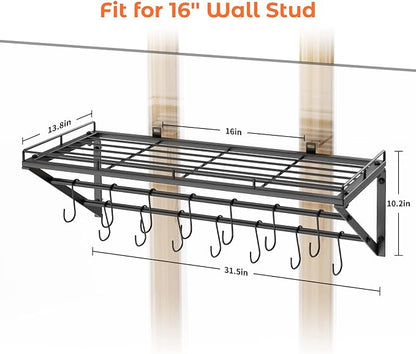OROPY 31 Inch Wall Mounted Pot Rack Storage Shelf - Image 5