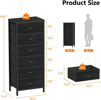 Furnulem Tall Dresser with 6 Drawers, Vertical Bedside End Table & Chest - Image 3