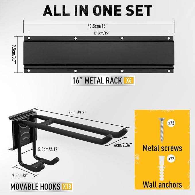 ELEAD 18-Pairs Heavy Duty Garage Tool Organizer Wall Mount Hooks, 96 Inches - Image 3