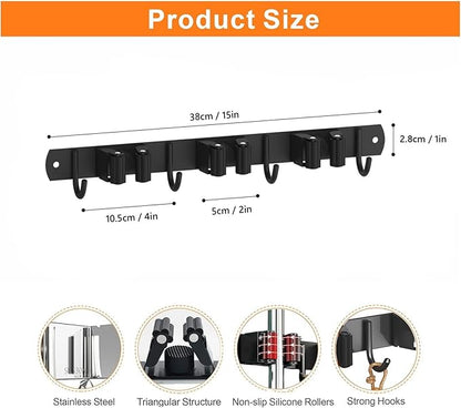 Mop and Broom Holder Wall Mount, Upgraded Broom Organizer Wall Mount, Stainless - Image 3