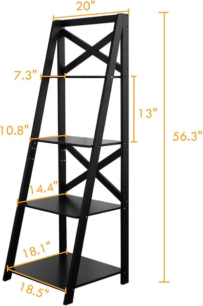 Tangkula 4-Tier Ladder Shelf Bookcase, Leaning Free Standing Wooden Frame Decor - Image 3