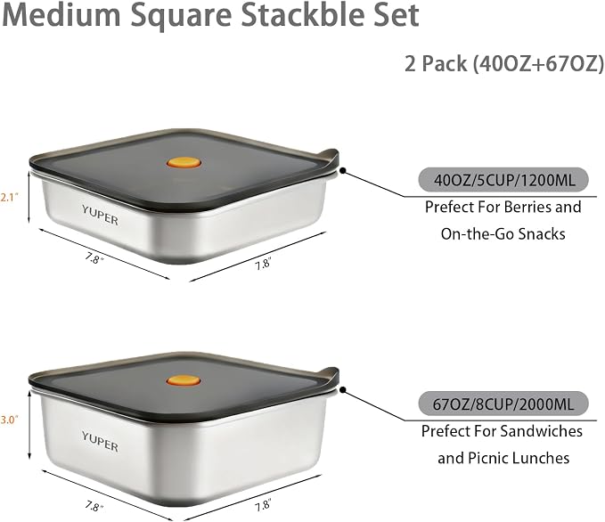 YUPER Stainless Steel Food Containers, Meal Prep Containers, Sandwich Containers - Image 2