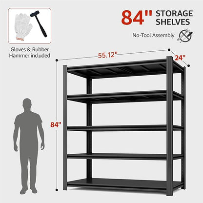 55.12" W Father&I 5-Shelf Industrial Adjustable Heavy-Dudy Tall Metal Steel - Image 3