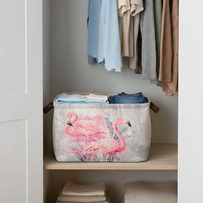 Flamingo Storage Basket Waterproof Canvas Toy Storage Bin Home Flamingo Decor - Image 4