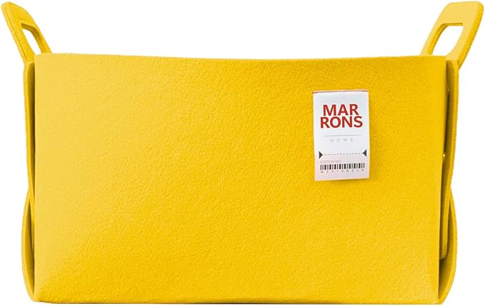 Collapsible Felt YELLOW Storage Bin Large 14.6"x9.4"x9.4" – Foldable Basket by MARRONS