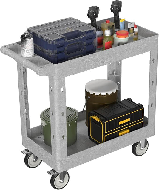 2 Tier Plastic Rolling Utility Cart on Wheels, Heavy Duty Tool Cart by Bettertoolsforbetterlife
