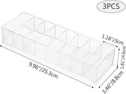 Acrylic Makeup Brush Organizers, 3 Pack 8 Section 8 Compartments Transparent - Image 2