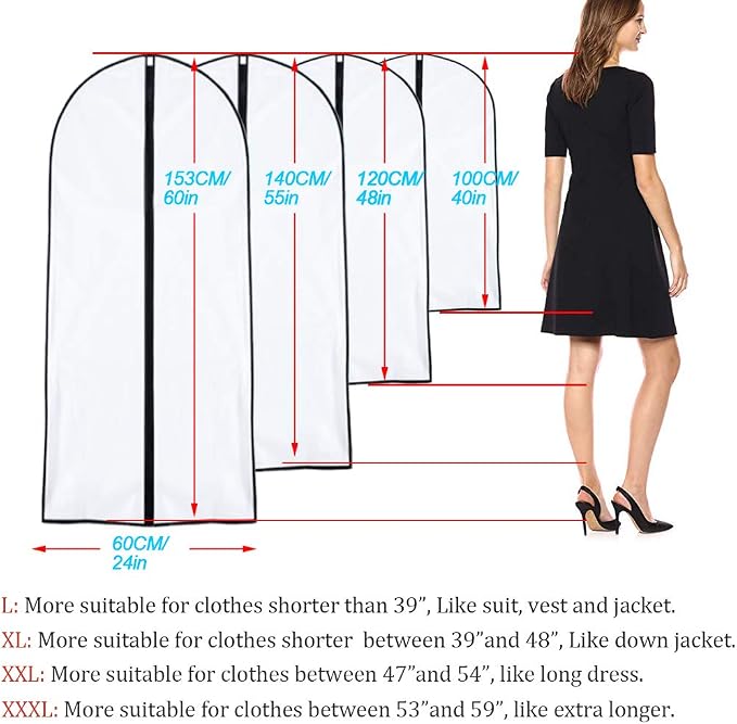 Garment Bags for Hanging Clothes 24'' x 55 '' Transparent Lightweight - Image 2