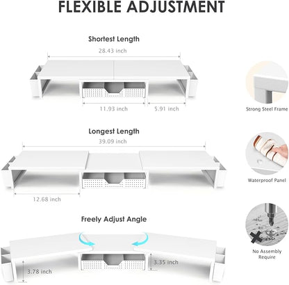 OPNICE White Dual Monitor Stand Riser, Metal Desk Organizers and Accessories - Image 3