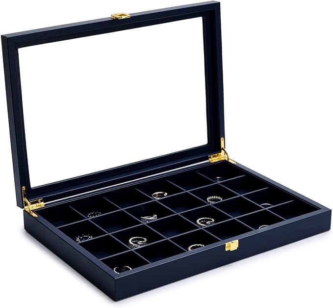 Oirlv Premium Blue Leather 24 Grid Jewelry Tray - Image 2