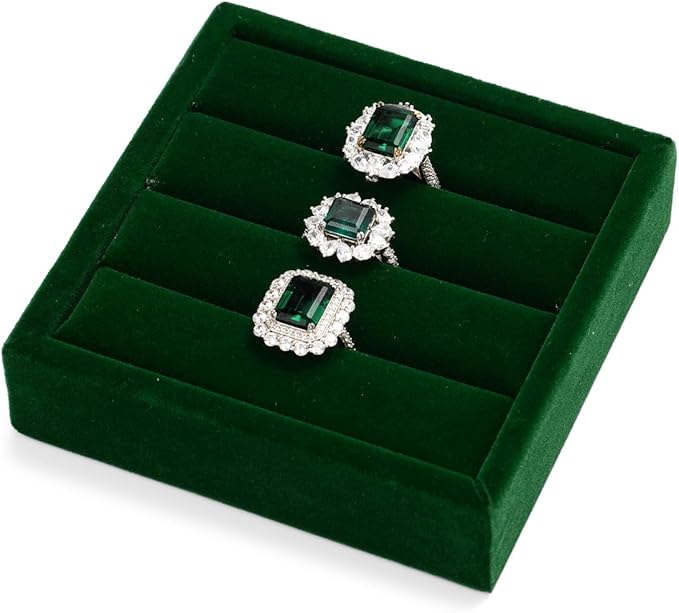 Green Velvet 3-Slots Jewelry Ring Display Tray Showcase Small Jewelry Display - Image 2