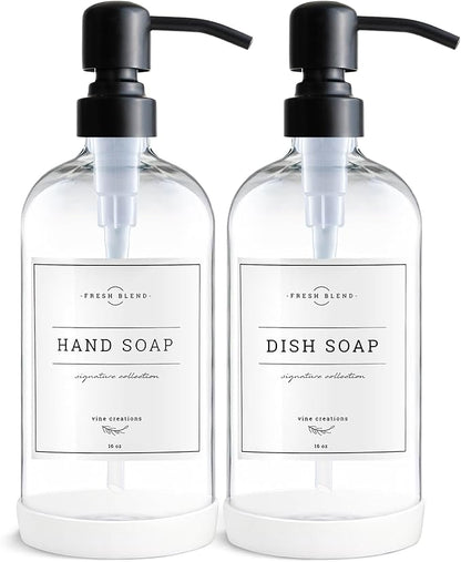 Vine Creations Clear Glass Soap Dispenser, 2 Pack Kitchen Soap Dispenser Set by VineCreations