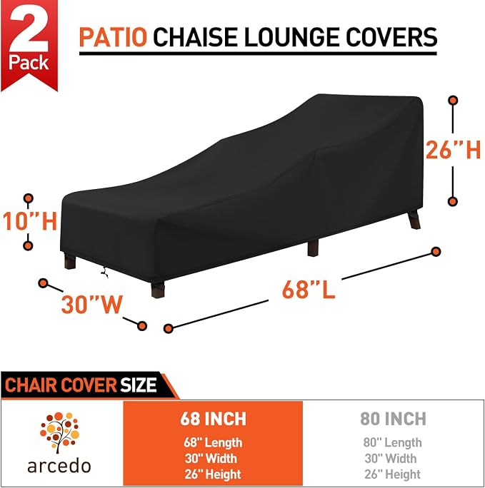 Arcedo Outdoor Chaise Lounge Chair Cover 2 Pack, Waterproof Patio Furniture - Image 2