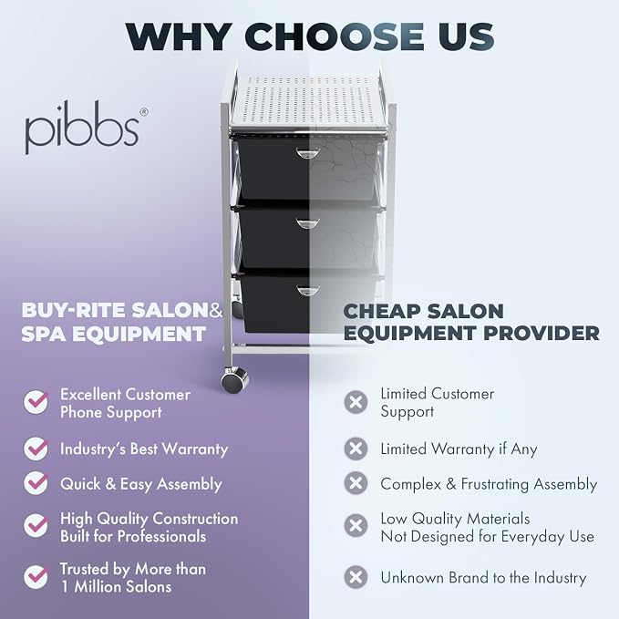 Pibbs D23 Metal Salon Roller Cart, 3 XL Removable Drawers, Heavy-Duty Utility - Image 6