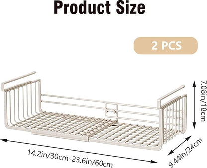 JIABEIUS 2 Pack Under Shelf Storage Basket, Extendable Under Cabinet Organizer - Image 2