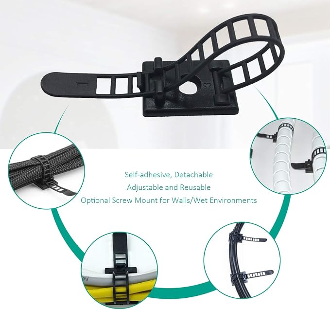 25 Pieces Desk Wire Organizer Cable Ties Zip Ties Adhesive Cord Clips Cable - Image 3